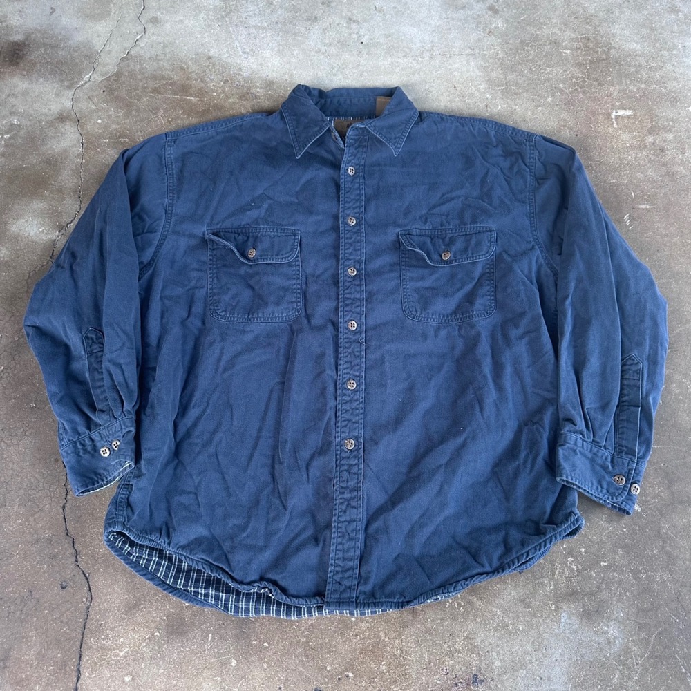 St. Johns Bay Flannel Lined Shirt Mens XL Blue Excellent Heavy Cotton Twill